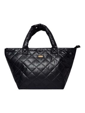 Ipsy Quilted Tote Bag Black Gold Hardware Puffer Bag